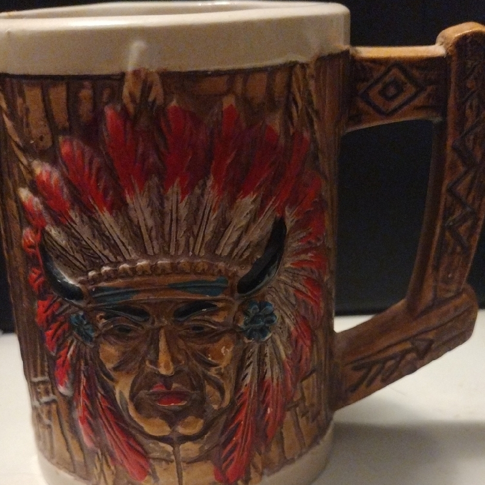 Tribal Chief Ceramic Mug with Red and Brown Accents